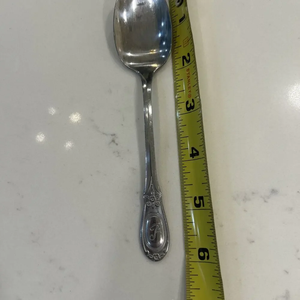 Vtg Customcraft Flatware CUS21 “P”‎ Monogram 6” Dessert Spoon Sample Korea MCM